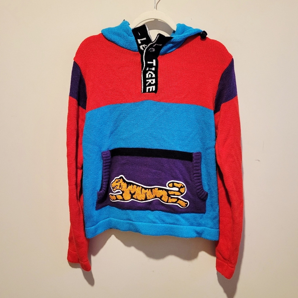 Le Tigre Colorblock Y2K Retro Logo Hoodie Knit Sweater Small